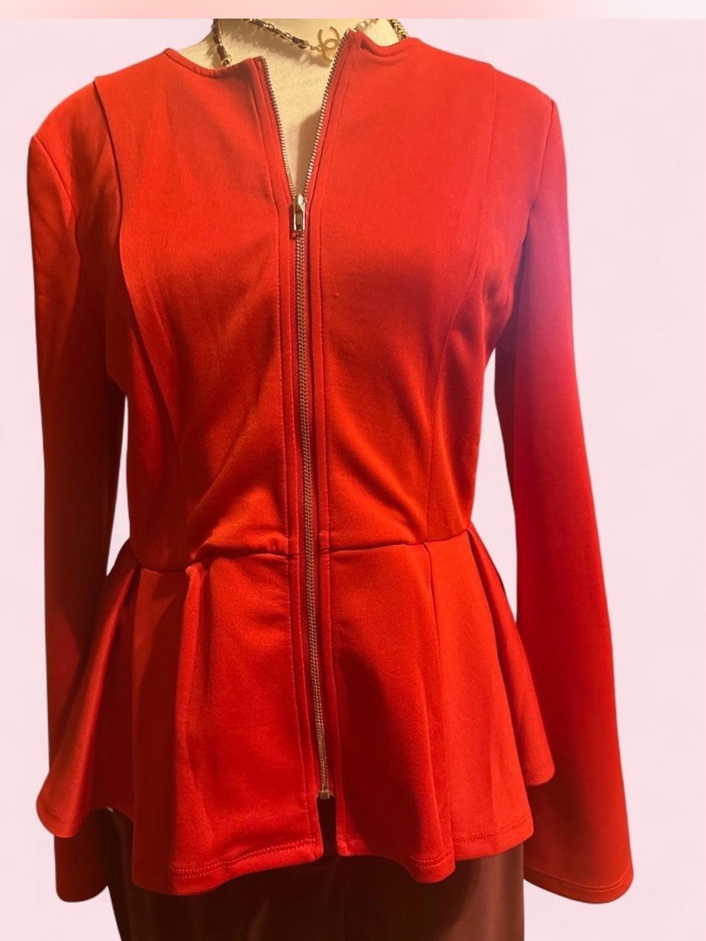 SHEIN Red Zip-Front Peplum Blazer